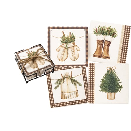 Bundle Up Coaster Set - Stone, Metal, Cork