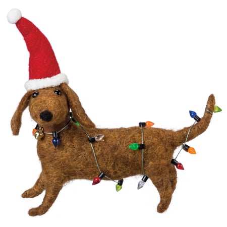Dachshund And Lights Critter - Felt, Polyester, Plastic, Metal, String
