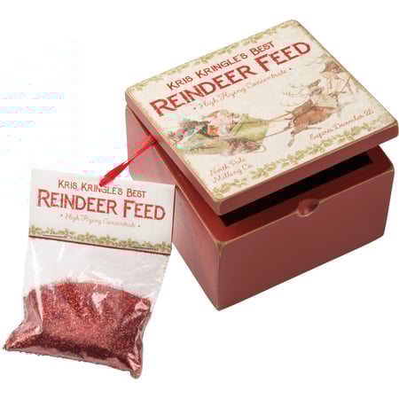 Reindeer Feed Hinged Box - Wood, Paper, Metal, Glitter, Ribbon