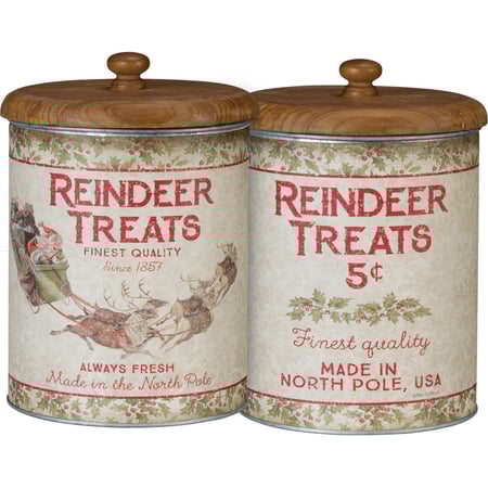 Reindeer Treats Canister - Metal, Wood, Paper