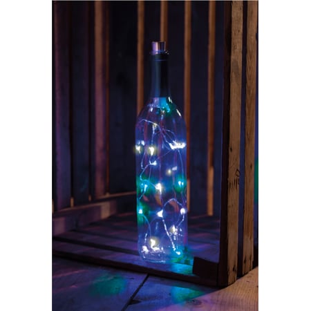 Beach Blues Wine Bottle Lights - Metal, Wire, Plastic, Lights