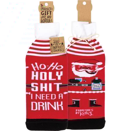Ho Ho Holy I Need A Drink Bottle Sock - Cotton, Nylon, Spandex