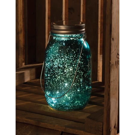 Blue Mercury Glass Lantern - Glass, Metal, Plastic, Wire