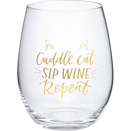 Cuddle Cat Sip Wine Repeat Wine Glass - Glass