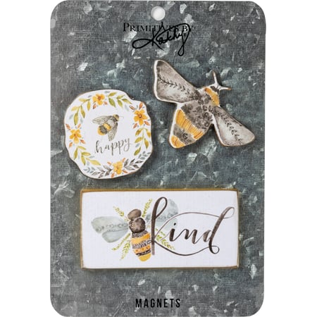 Floral Bee Kind Magnet Set - Wood, Paper, Metal, Magnet
