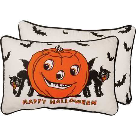 Vintage Happy Halloween Pillow - Cotton, Zipper