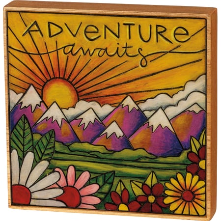 Adventure Awaits Sun Block Sign - Wood