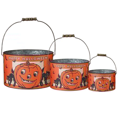 Vintage Happy Halloween Bucket Set - Metal, Paper, Wood