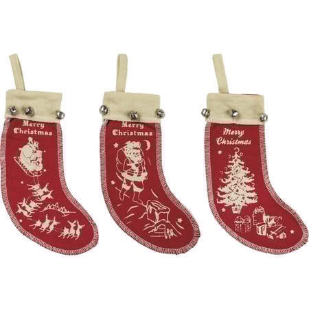 Vintage Felt Stockings Ornament Set - Felt, Metal