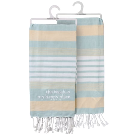 Beach Is My Happy Place Striped Kitchen Towel - Cotton