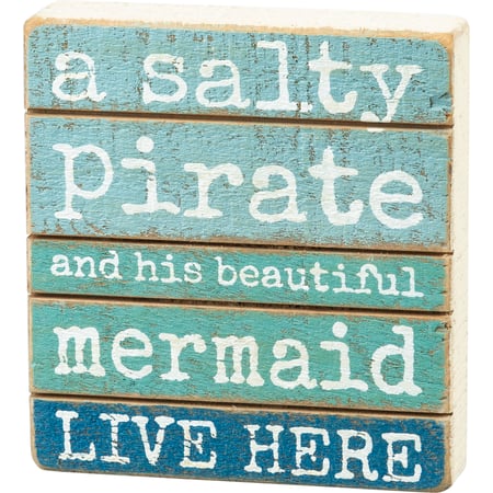 Salty Pirate And His Mermaid Slat Block Sign - Wood
