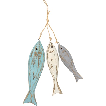 Fish Trio Hanging Decor - Wood, Metal, Jute