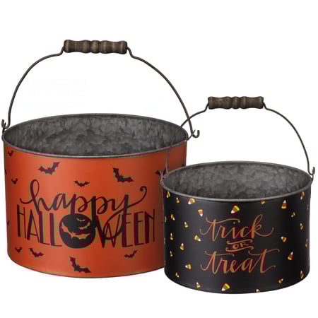 Trick Or Treat Bucket Set - Metal, Paper, Wood