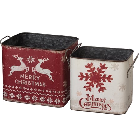 Merry Christmas Bin Set - Metal, Paper