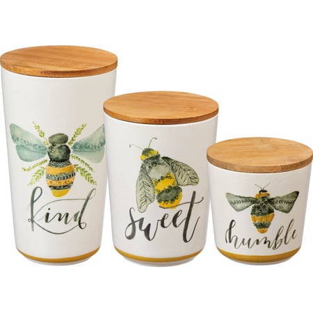 Bees Canister Set - Bamboo Fiber, Melamine, Wood