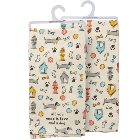 Love And A Dog Kitchen Towel - Cotton, Linen