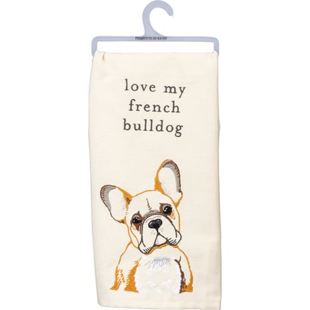 Love My French Bulldog Kitchen Towel - Cotton, Linen
