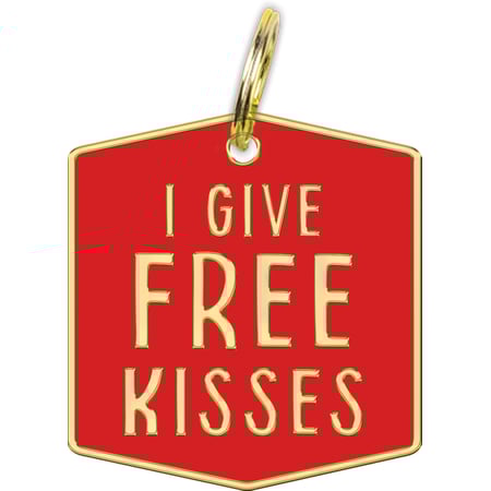 I Give Free Kisses Collar Charm - Metal, Enamel, Paper