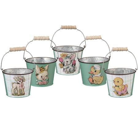 Happy Easter Bucket Set - Metal, Paper, Wood