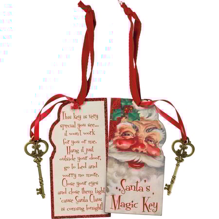 Santa's Magic Key Vintage Ornament - Wood, Paper, Metal, Ribbon, Glitter