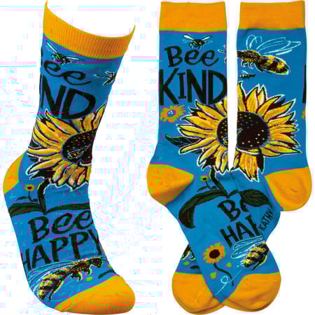 Bee Kind Bee Happy Socks - Cotton, Nylon, Spandex