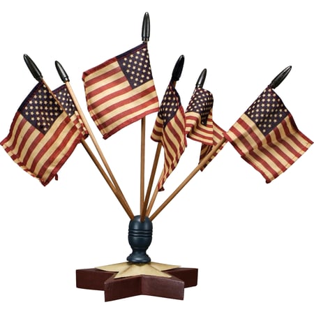 Star Flag Finial With Flags  - Wood, Metal, Cotton