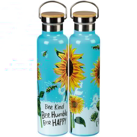 Bee Kind Insulated Bottle - Stainless Steel, Bamboo