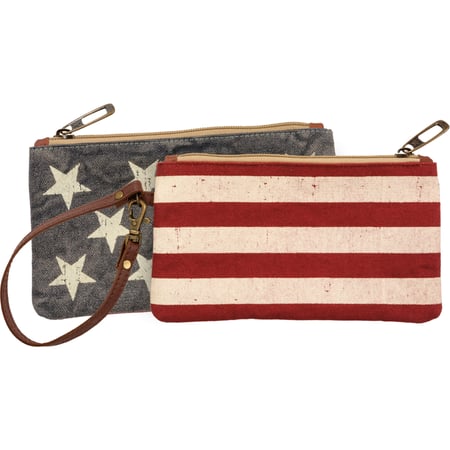 Stars Stripes Wristlet - Canvas, Leather, Metal