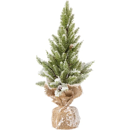 Snow 18" Tree - Plastic, Wire, Burlap, Flocking