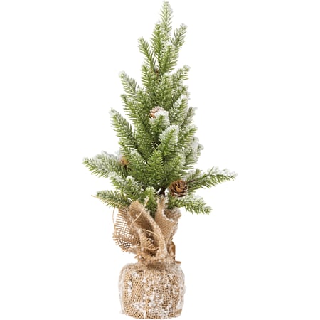 Snow 16" Tree - Plastic, Wire, Burlap, Flocking