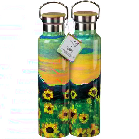 Make It Happen Sunflower Insulated Bottle - Stainless Steel, Bamboo