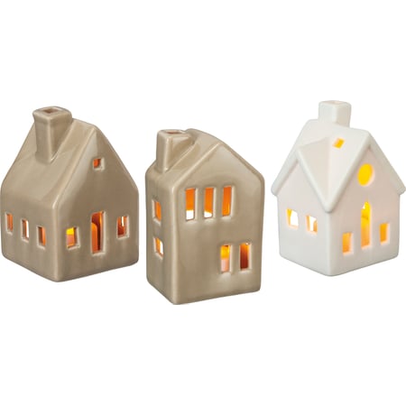 Small House Candle Holder Set - Stoneware