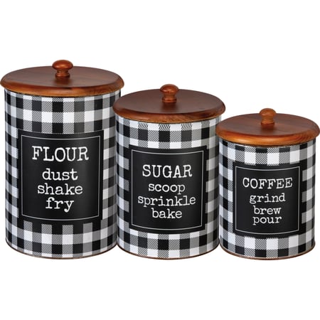 Flour Sugar Coffee Canister Set - Metal, Paper, Wood