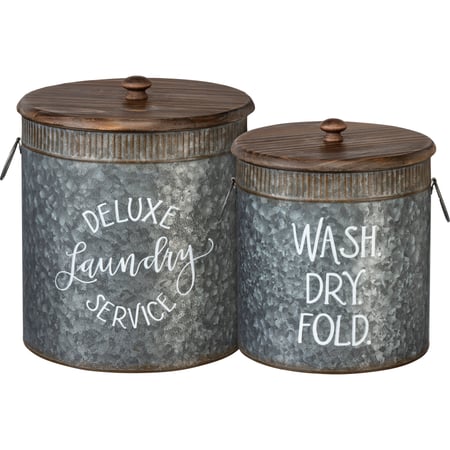 Deluxe Laundry Service Bin Set - Metal, Wood