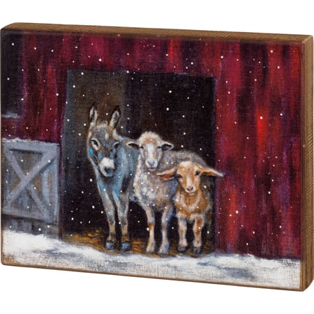 Snowy Farm Family Box Sign - Wood