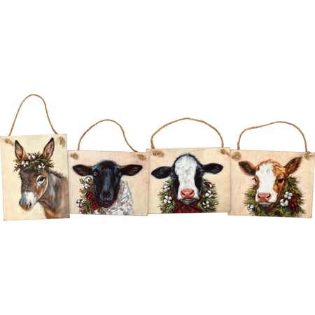 Merry Farm Ornament Set - Wood, Paper, Jute