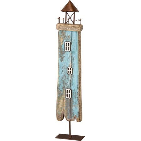 Lighthouse Blue Sitter - Wood, Metal, Wire