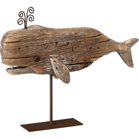 Medium Wooden Whale Sitter - Wood, Metal, Wire