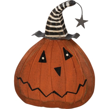 Pumpkin Head Chunky Sitter - Wood, Metal, Wire