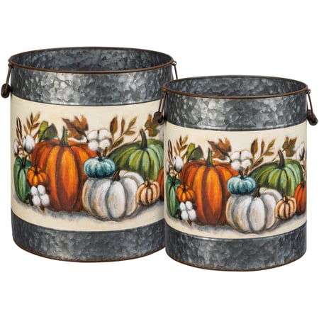 Pumpkins Bucket Set - Metal, Paper, Wood