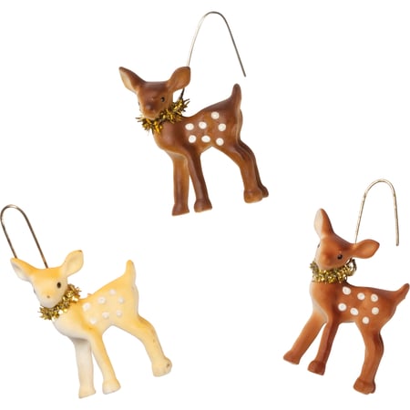 Fawn Ornament Set - Plastic, Metal, Glitter