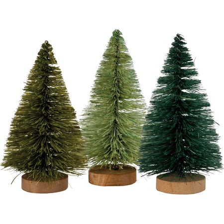 Greens Bottle Brush Tree Set - Bristle, Wood, Wire