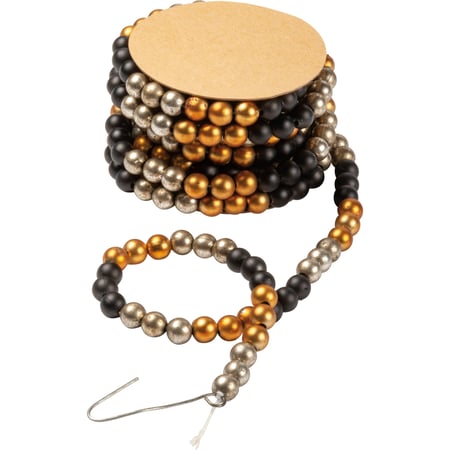 Black Silver Orange Beaded Garland - Plastic, String, Metal