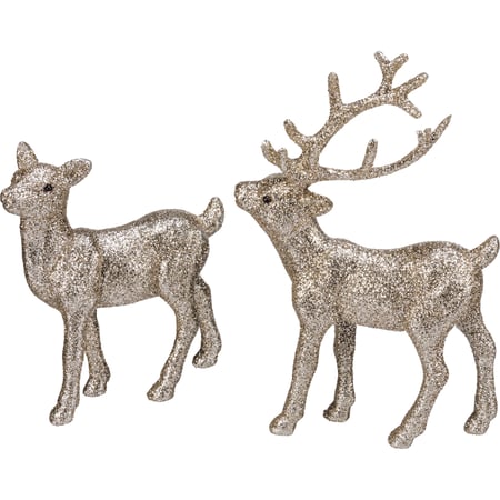 Champagne Glitter Deer Set - Plastic, Glitter