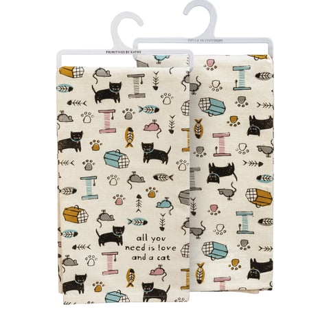 All You Need Is Love And A Cat Kitchen Towel - Cotton, Linen
