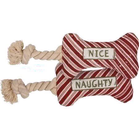 Naughty And Nice Dog Bone Toy - Cotton, Rope