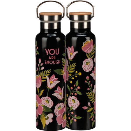 You Are Enough Insulated Bottle - Stainless Steel, Bamboo