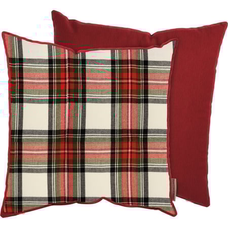 Cream Plaid Pillow - Cotton, Corduroy, Zipper