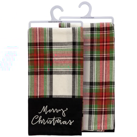 Merry Christmas Plaid Kitchen Towel - Cotton