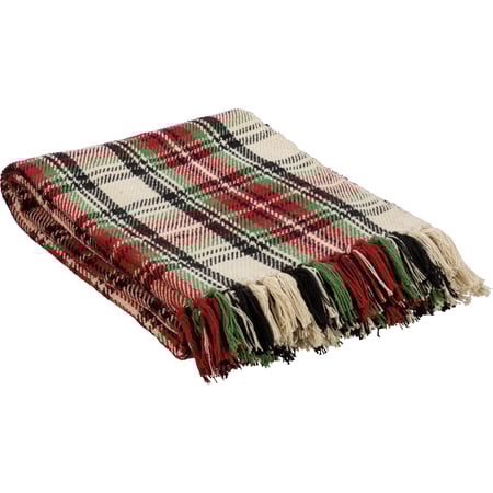 Cream Plaid Throw Blanket - Cotton